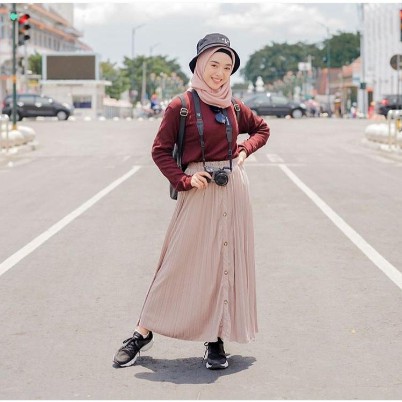 Rok Plisket Kancing Maxy Skirt / Rok Plisket Premium