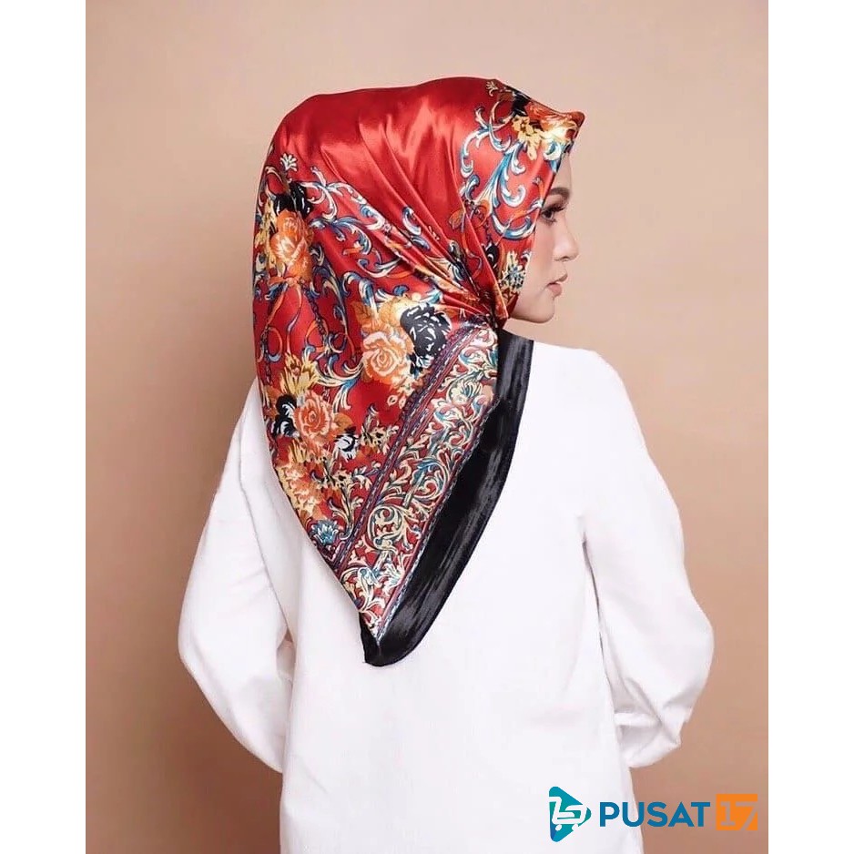 HIJAB SATIN MOTIF SEGI EMPAT JILBAB SATIN PREMIUM IMPORT-warna 4