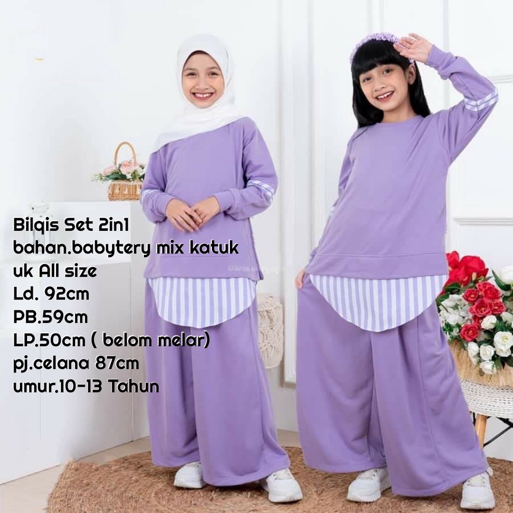 Baju Bilqis Set Kids Setelan Anak Perempuan Umur 10-13 Tahun Baju Muslim Anak Tanggung Setelan Anak 