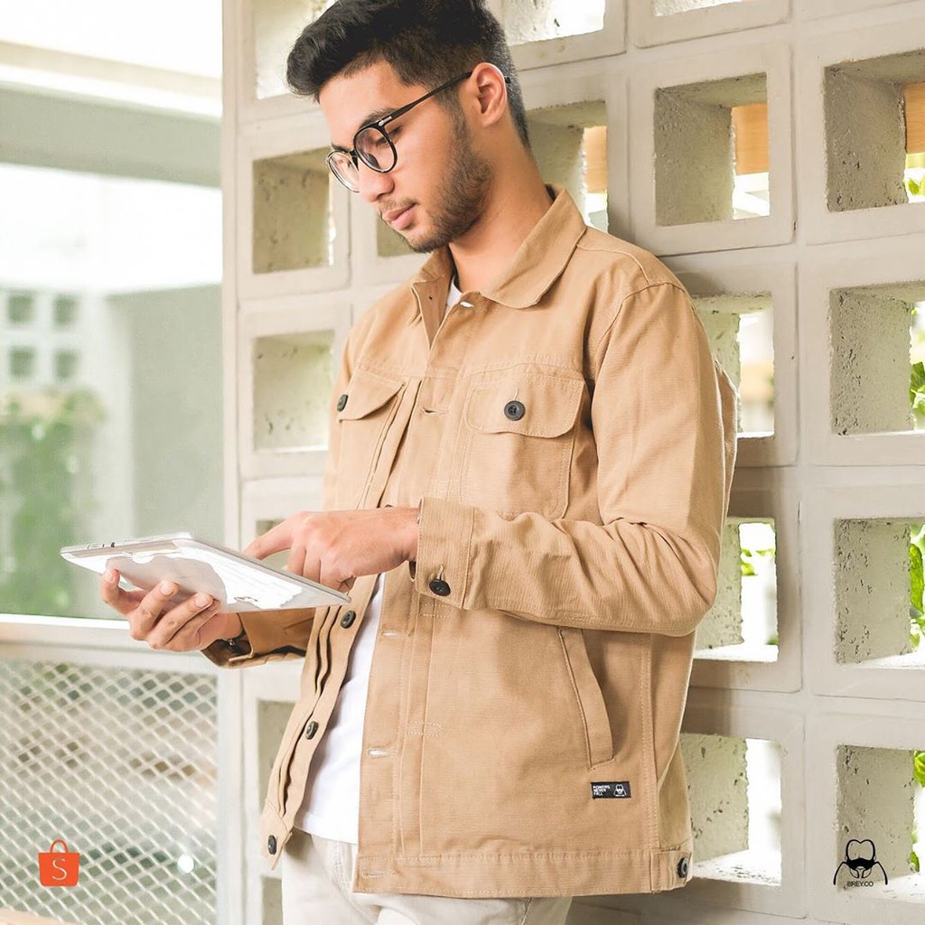 Rex Jacket Cream Canvas Solid Breyco Jaket Pria Jaket Jeans Pria Jacket Jaket Motor
