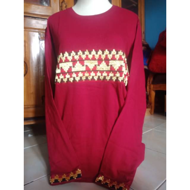 Baju kaos tshirt maroon pria wanita dewasa Tapis Lampung lengan panjang murah banget