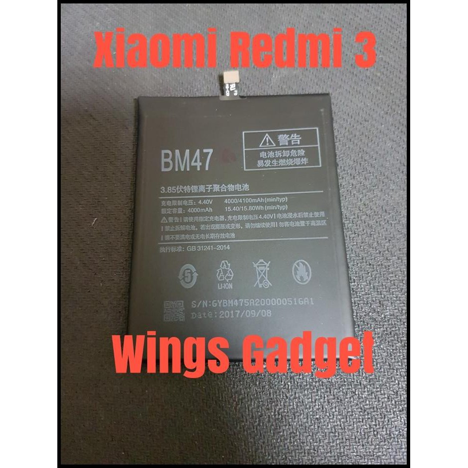 Baterai/Battery Xiaomi Redmi 3/3Pro Bm47 Original Bergaransi