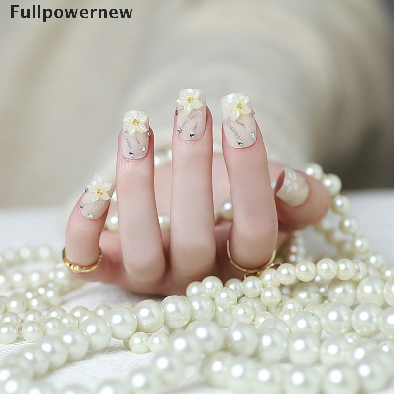 [FULL] 24 Pcs/Set Plum Blossom Bride 3D Fake Nails Wrapped Tips Artificial False Nail