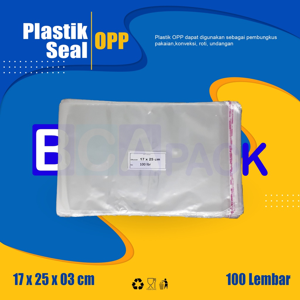 

PLASTIK SEAL OPP UKURAN 17 X 25 X 03 - PLASTIK KEMASAN BENING ISI 100 LEMBAR