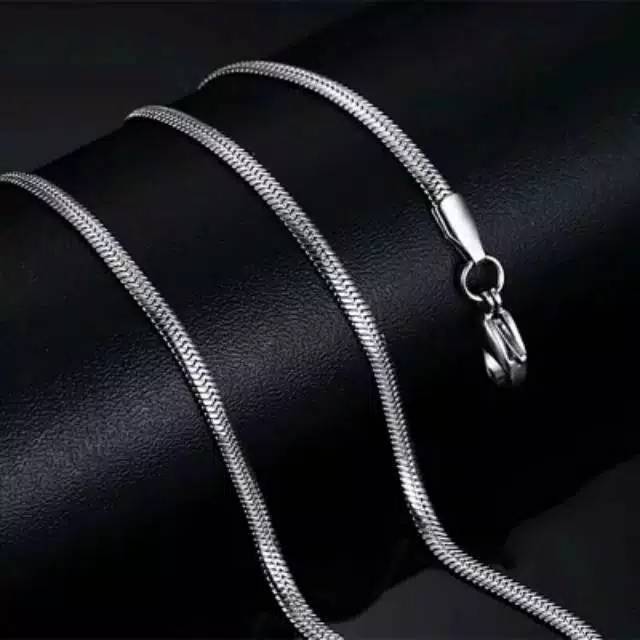 KALUNG SILVER TITANIUM PRIA WANITA SLIM PIPIH GEPENG 60 CM