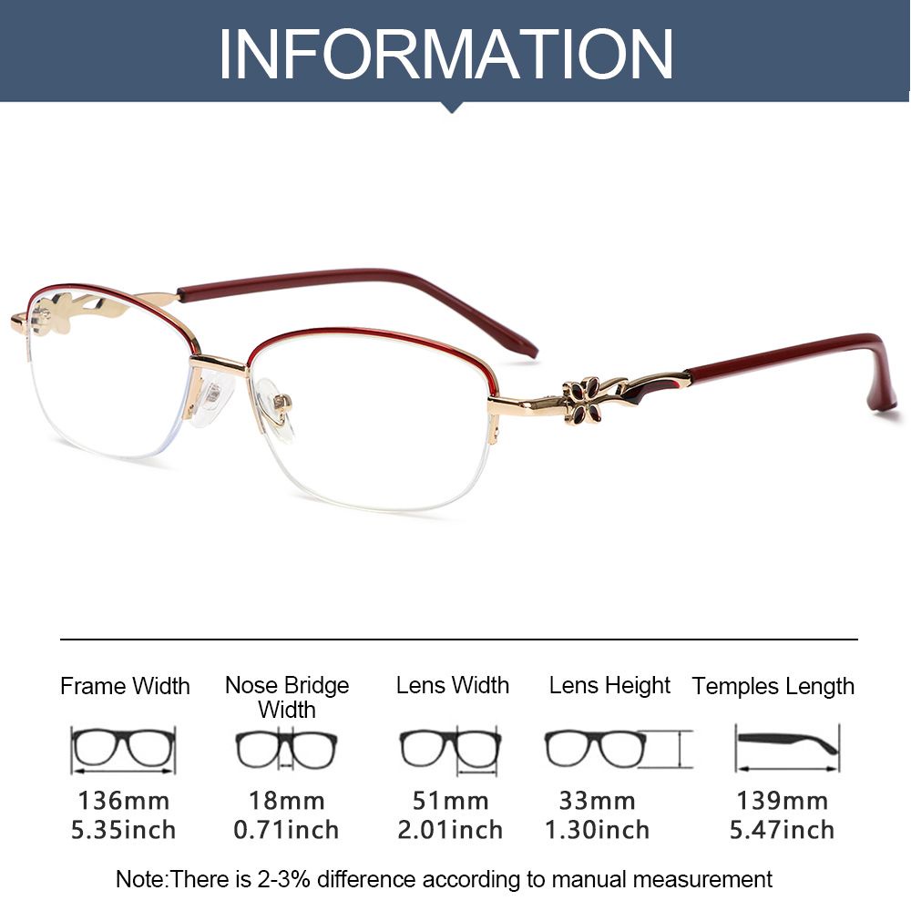 ROW Anti-fatigue Anti Blue Light Reading Glasses Radiation Protection Metal Frame Eyewear Presbyopic Eyeglasses Anti-UV Women Fashion Transparent Luxury Computer Goggles