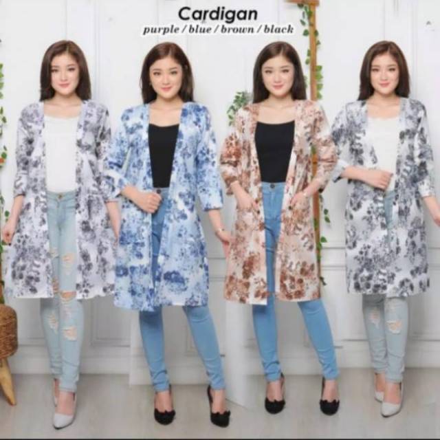 Long cardi sakura wanita/outer midi cewek/cardigan motif bunga cantik/outer sifon tipis transparant