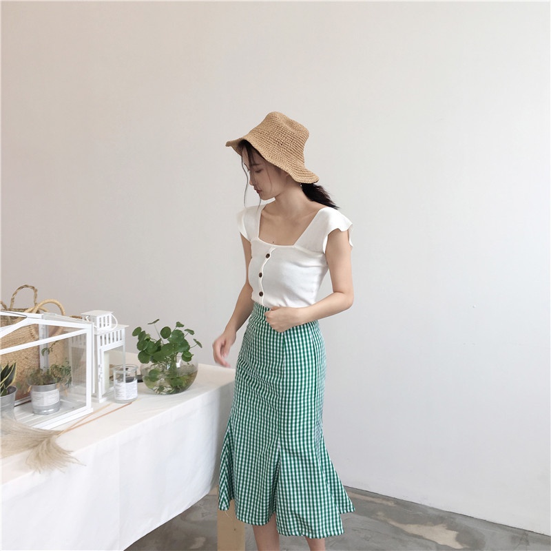 Victoria Baju Rajut/Tank Top Wanita Square Neck Tank Top Import Style Korea 4054