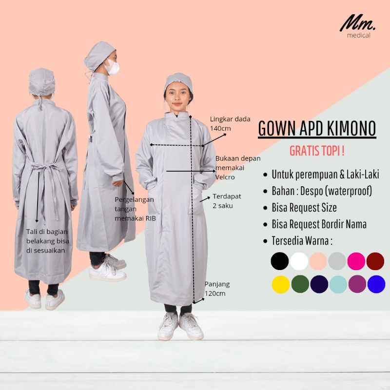 berkahshopss - gown apd / gown kimono (gratis topi) gown apd kimono pakaian apd medis