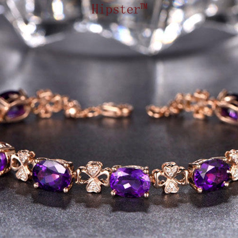 Hot Sale Luxury Natural Amethyst Four-Leaf Clover Diamond Bracelet