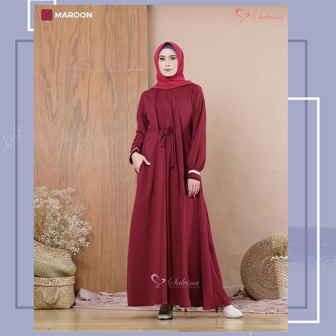 Dress Wanita Muslim Gamis Muslimah Zyva Navy Original Salvina