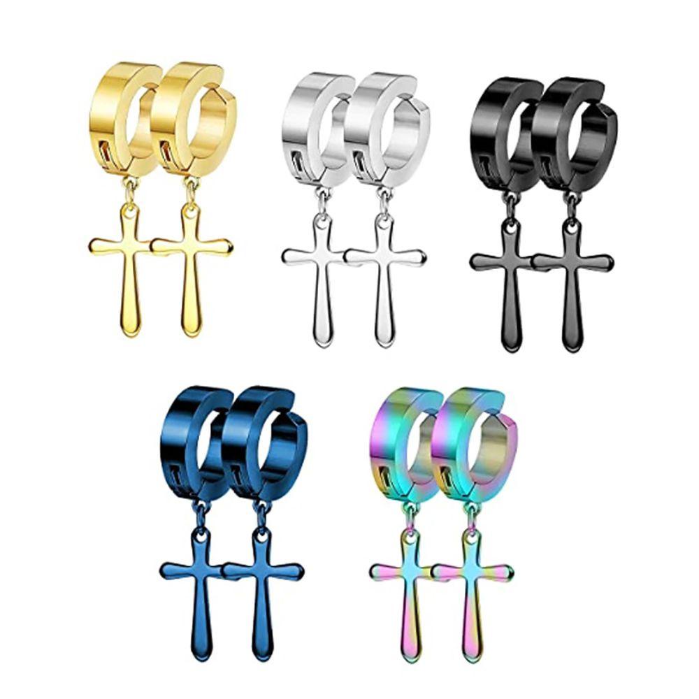 Needway Anting Klip Salib Keren Sederhana Wanita Hadiah Stainless Steel Elegan Anting Tanpa Tindik