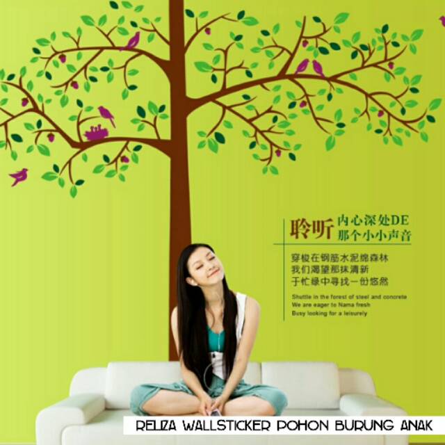 (TXXL) RELIZA WALL STICKER POHON BESAR BURUNG ANAK BIG GREEN TREE STIKER DINDING AY214