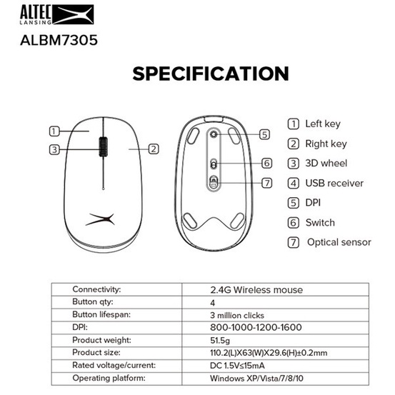 Mouse Wireless Altec Lansing ALBM-7305 White | Altec ALBM7305 White