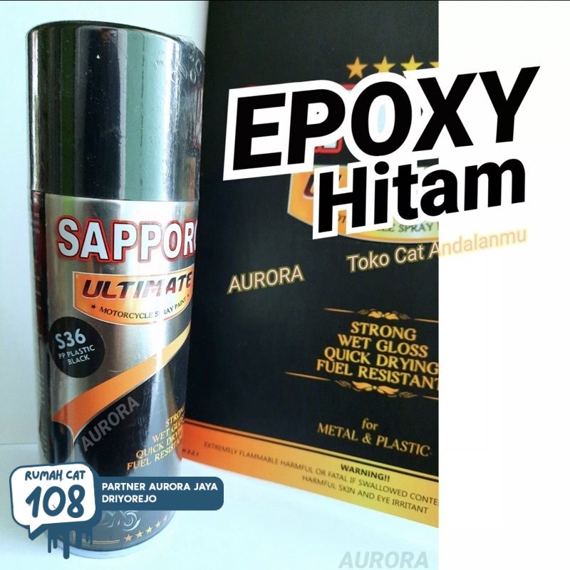 

SAPPORO ULTIMATE EPOXY HITAM S36 PP PLASTIC BLACK epoksi poksi saporo pilok pilox pylox cat semprot motor mobil sepeda