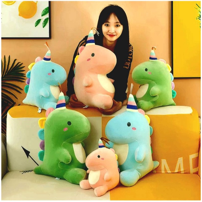 Boneka Lucu DINOSAURUS topi kerucut ulang tahun 30cm halus dan lembut