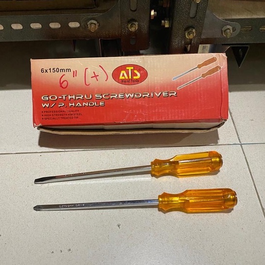 ATS Obeng Gagang Plastik Magnet 6'' 6in 6inch (+) (-) - Obeng Tembus gg Plastik Kuning - Obeng Ketok ATS Panjang Pendek Plus Minus - Go Trough Screwdriver - ATS 6x150mm