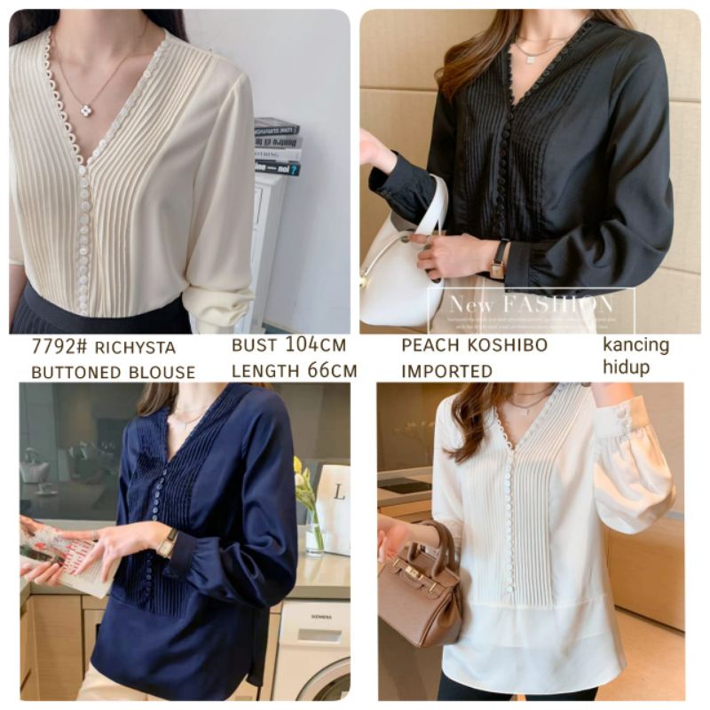 MDLV ~ 7792# Richysta Buttoned Blouse Atasan Blouse Lengan Panjang Fashion Import