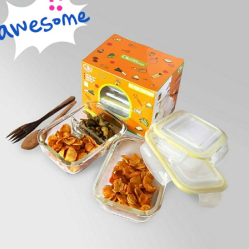 Lunch Box Kotak Kaca CIKI MPASI 640ml 2in1 1100ml Makan Bayi Food Container MPASI Full 650ml