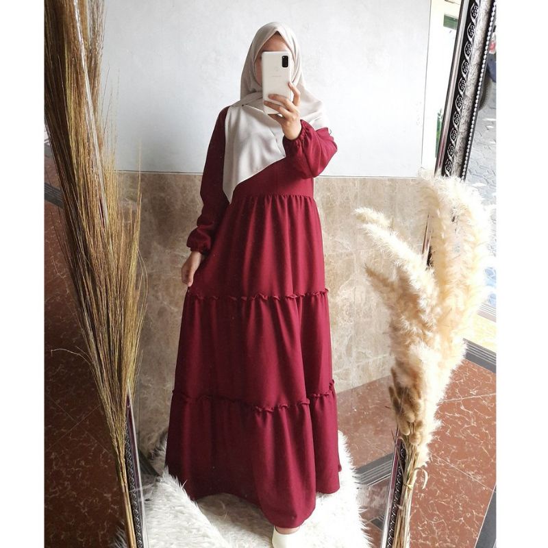 GAMIS TERBARU /GAMIS HITAM SERUT SERUT SUSUN / GAMIS WOLFIS GAMIS SUSUN