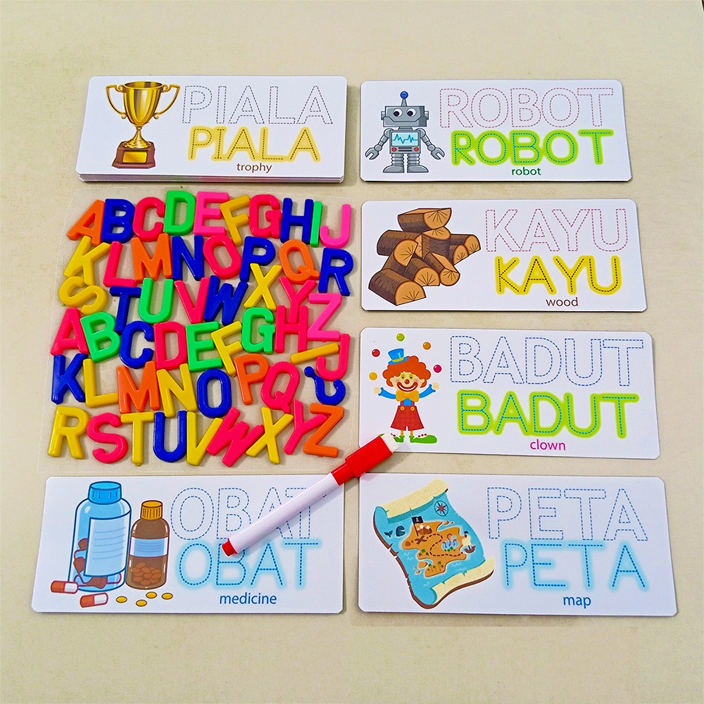 Flashcard Wipe And Clean Huruf Nama Nama Benda Kartu Ukuran Besar