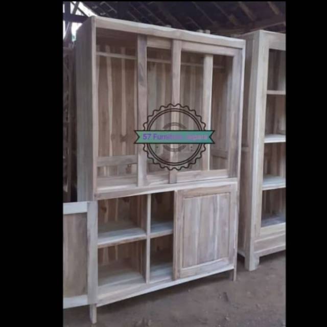 Lemari gerabah dapur Minimalis/rak tempat piring gelas kayu jati Mentahan