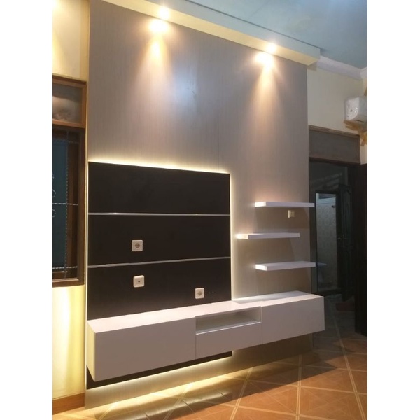 Termurah Backdrop Tv custom berbahan blockboard lapis HPL