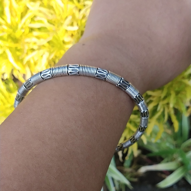 Gelang Bracelet Perak Silver Bali Bangle Budhis Kuno Etnik Asli 925 Wanita Pria Elegan Custom Keren