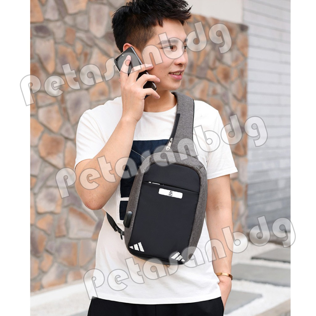 PTS -Tas Selempang Anti Maling Casual Anti Theft Slingbag With - Dark Grey Chest Bag