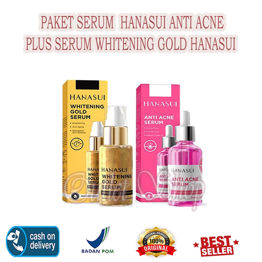 PAKET MURAH  Paket  Serum Hanasui Whitening Gold Plus Serum Hanasui Anti Acne Original BPOM
