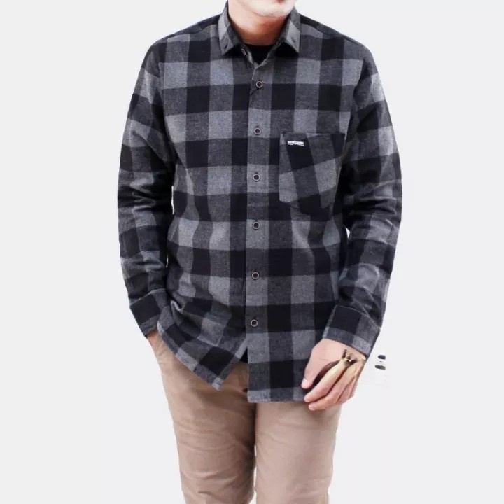 Kemeja Flanel Kotak Catur Abu Pria Lengan Panjang Kemeja Flanel Original Distro Import Kasual Kemeja Trendy Terbaru