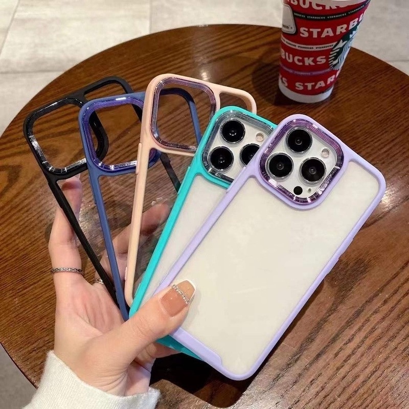 Hard Case Transparan Frame Kamera Bahan Metal Untuk IPhone 11 12 13 Pro X XS Max XR