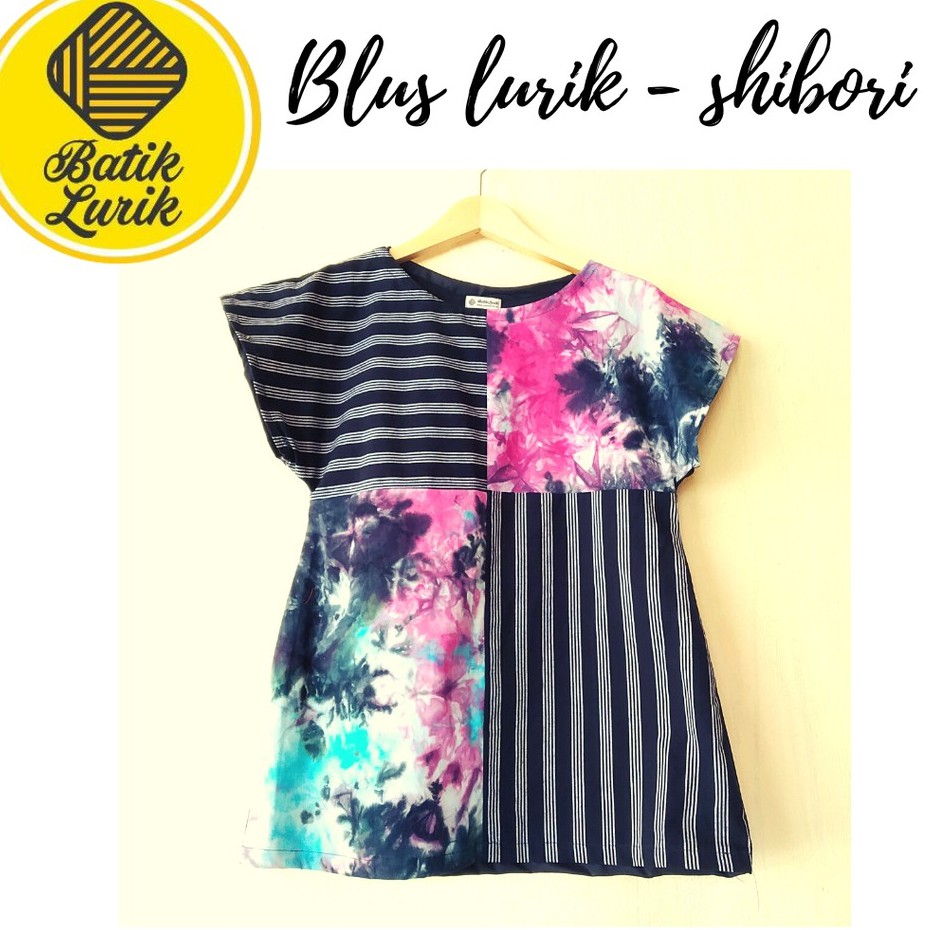 Atasan Blus Lurik hitam kombinasi Tiedye motif abstrak