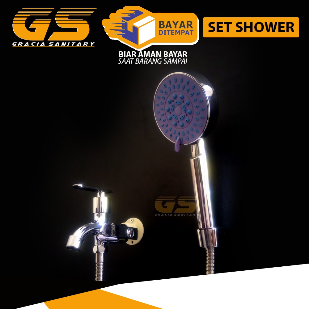 Kran Shower Cabang Besi Baling Keran Air Nikel Double Spot / Kran Shower SET Keran Cabang Gravino 1082 Wall Tembok Hand Shower 8043