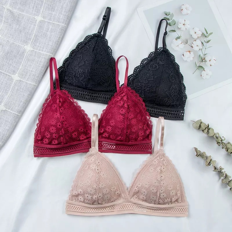 Tmall88 Bra Pakaian Dalam Wanita Renda Deep V-Leher Dibungkus Dada Lingerie Seksi