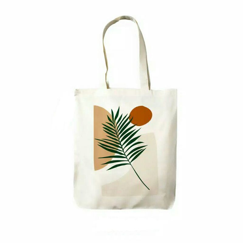 Totebag Pakai Resleting Daun Abstrak Tas Kuliah
