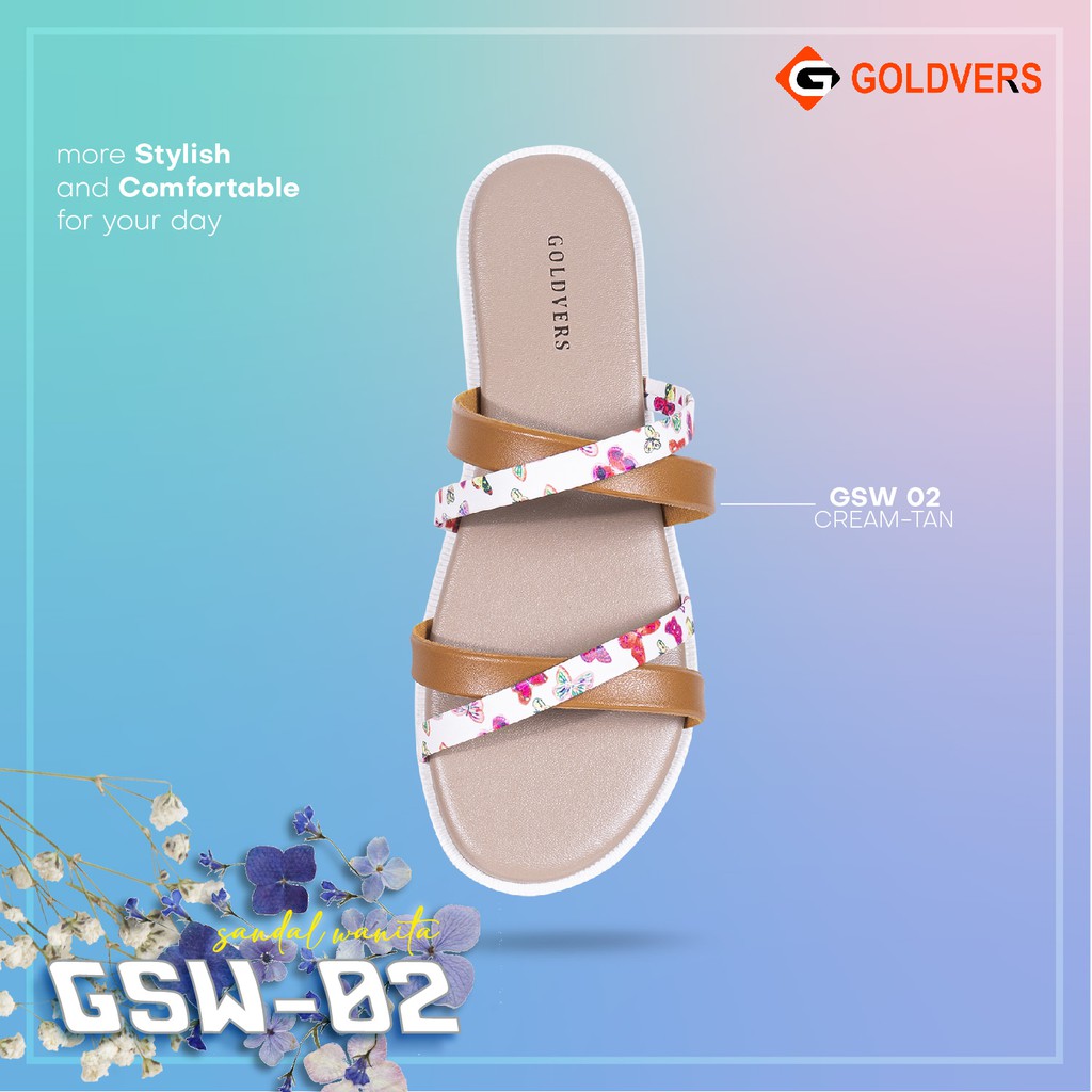 INDORAYA STORE – sandal wanita Synthetic Leather tali silang – sandal wanita motif bunga GSW-02