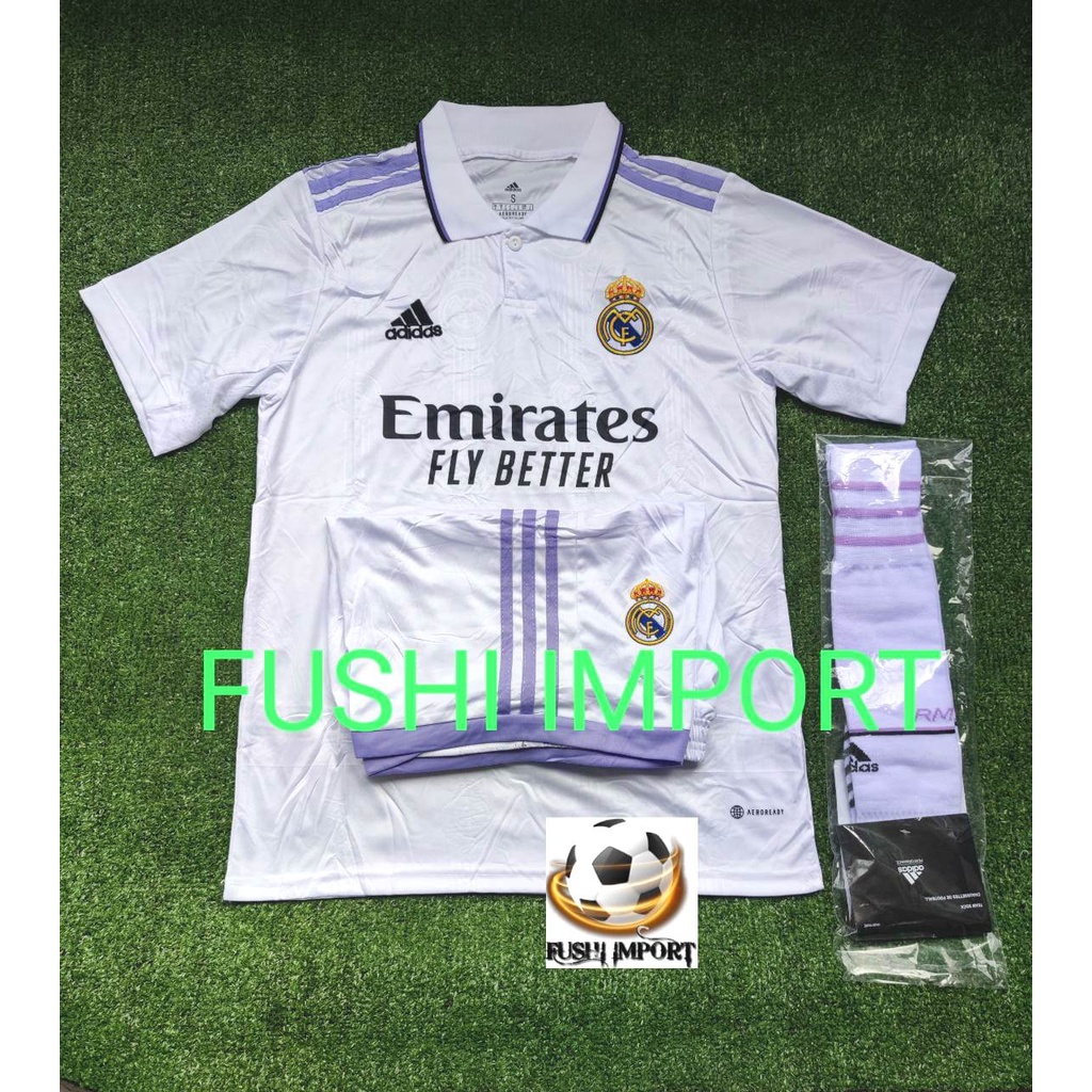 Setelan Jersey Baju Bola Madrid Home 2022 2023 ( Fullset Satu Set ) Grade Ori