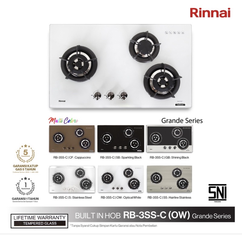 Kompor gas tanam built-in 3 tungku RINNAI RB-3SS-C(OW) RB3SSCOW