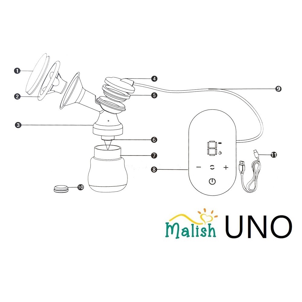 Malish Uno Portable Rechargeable Breastpump Pompa ASI