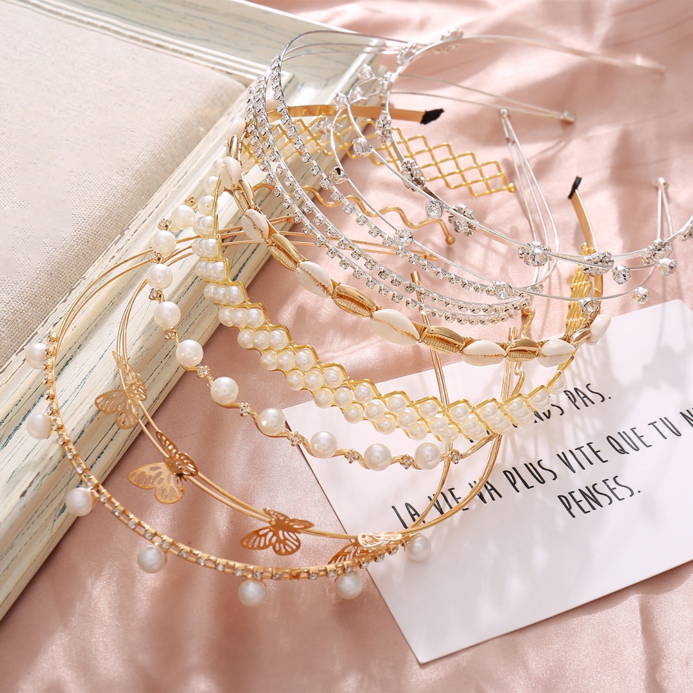 YEEZII Bando Desain Kupu-Kupu Aksen Mutiara Kristal Bahan Logam Untuk Wanita Butterfly