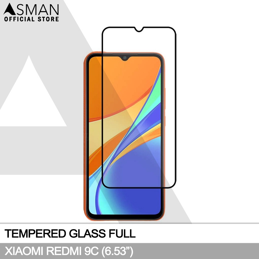 Tempered Glass Full Xiaomi Redmi 9C (6.53&quot;) | Anti Gores Kaca - Hitam