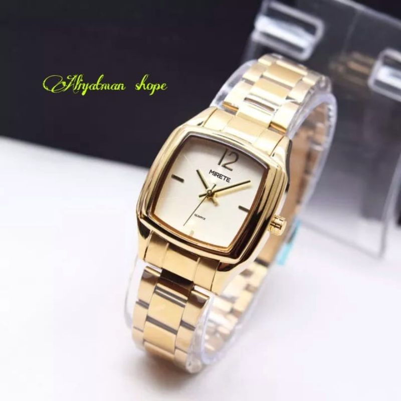 Jam Tangan wanita Rantai Stainless Steel Mirete Original Water Resistant Model AC Model oval analog Kuarsa Import Mewah Elegan Water Resisitance Free Batrai Cadangan / Jam Formal / Olahraga / Sporty / Fashion / Jam Tangan Wanita/Cewek Murah