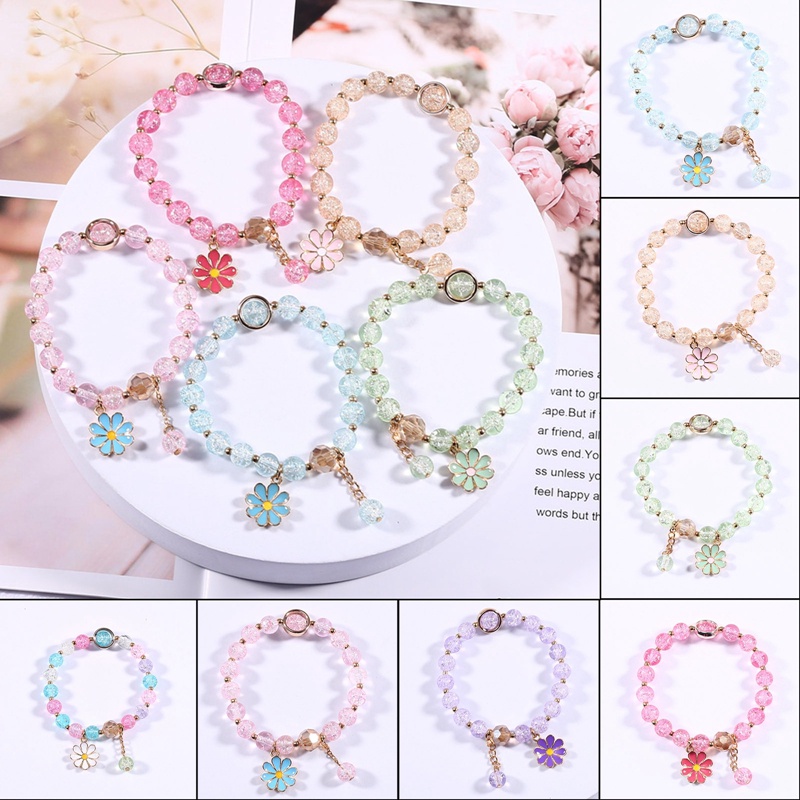 Gelang Manik-Manik Kristal Desain Bunga Aster Rumbai Gaya Korea Untuk Wanita