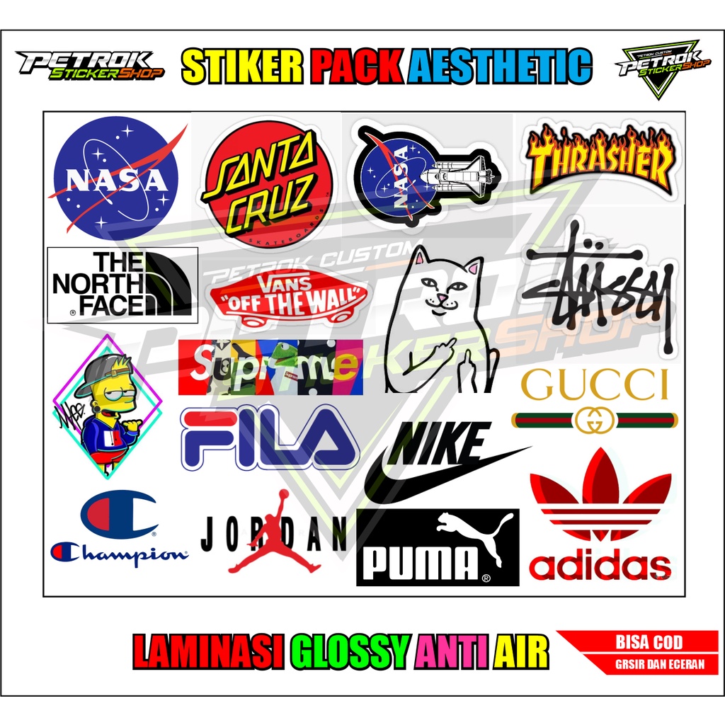 Stiker Pack Aesthetic Brand Terkenal Stiker Case Stiker Brand Logo Stiker Hologram