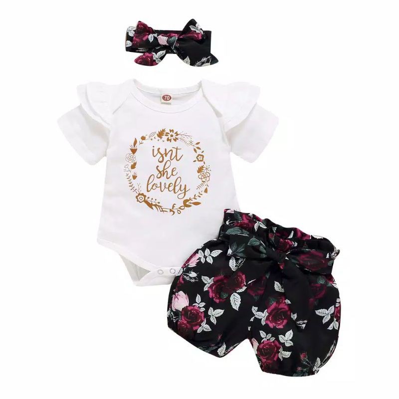 Set Romper Celana Bayi + Bandana