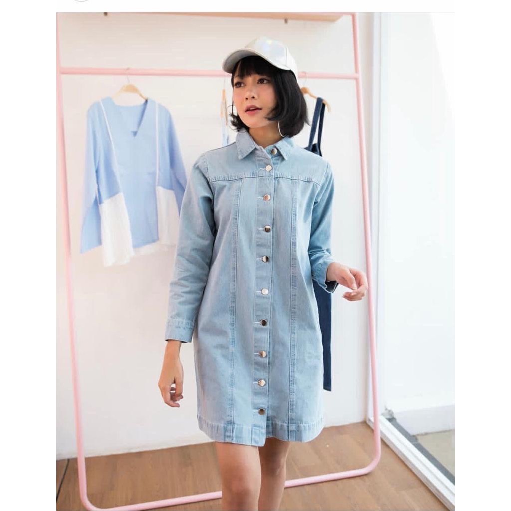 HOPYLOVY - Tunik Lengan Panjang Wanita Bahan Jeans Azkia