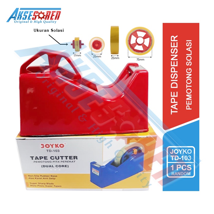 

TAPE CUTTER JOYKO [TD-103] DUAL CORE / PEMOTONG PITA PEREKAT SOLATIP, ISOLASI, LAKBAN, DOUBLE / TAPE DISPENSER