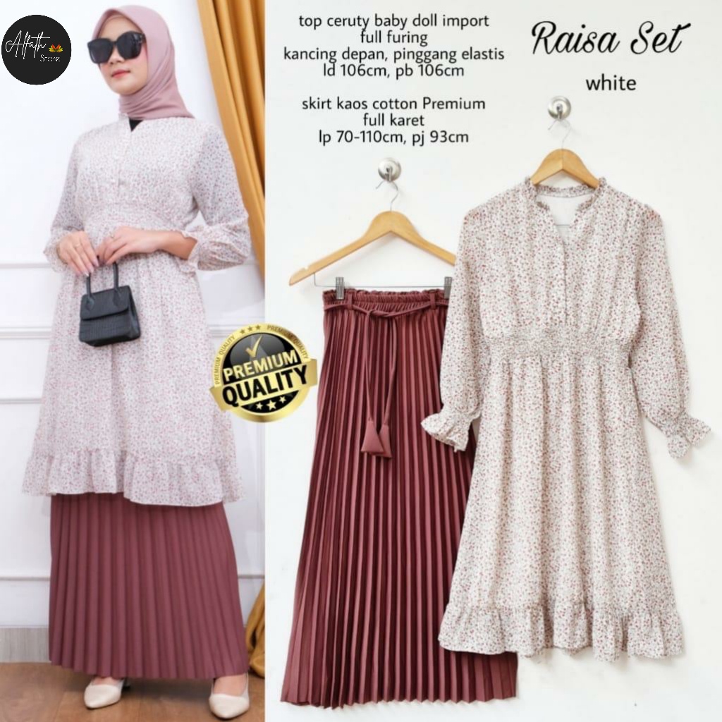 Raisa Setelan Tunik Mix Rok Plisket Wanita LD 120 cm One Set Tunik Rok Kondangan jalan-jalan