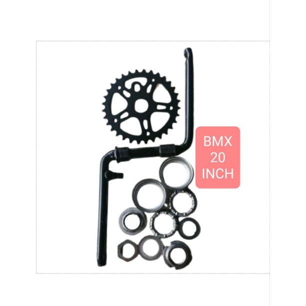 Crank Engkol Gir Gear Langsung Sepeda BMX Anak 20 inch Lengkap Komplit Dapet BB Cups Dan Rotel Chainring Chain Ring